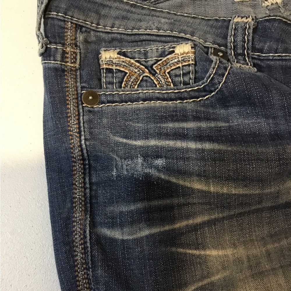 Big Star Women's Distressed Blue Denim Jeans with Embellishment Pocket - Picture 9 of 16